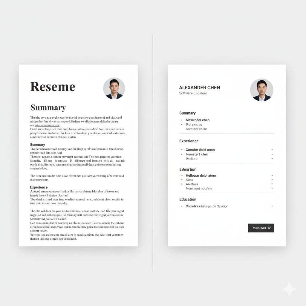 Transformation avant et après d'un CV professionnel